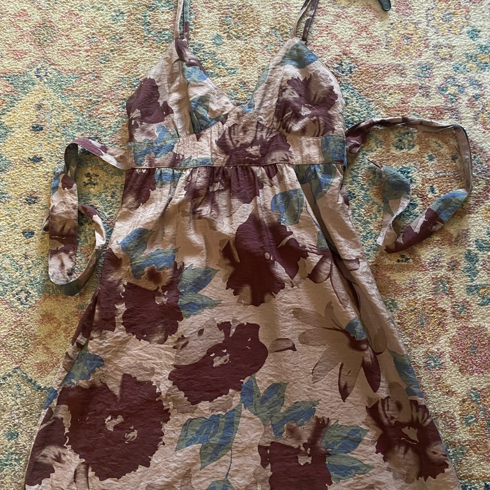 Mine Cream and Blue Sundress Sleeveless V-Neck